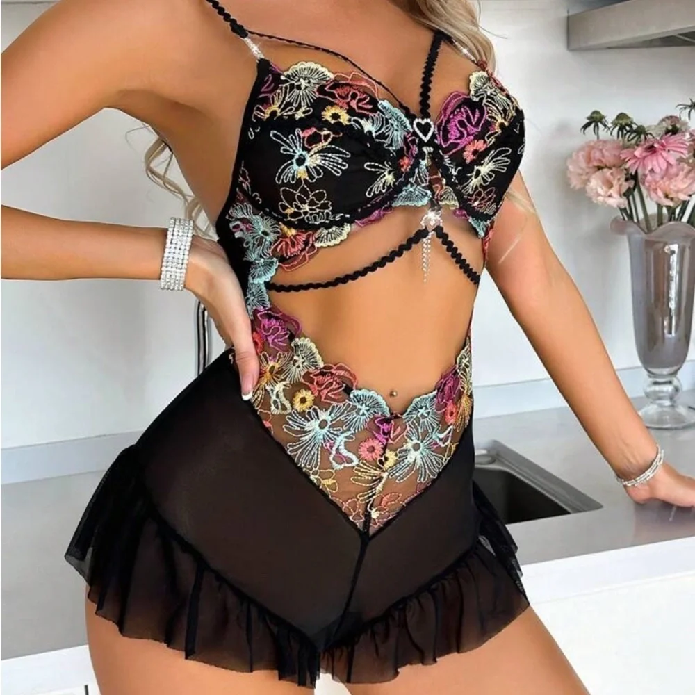 Floral Embroidered Black Set - Picture 2 of 2